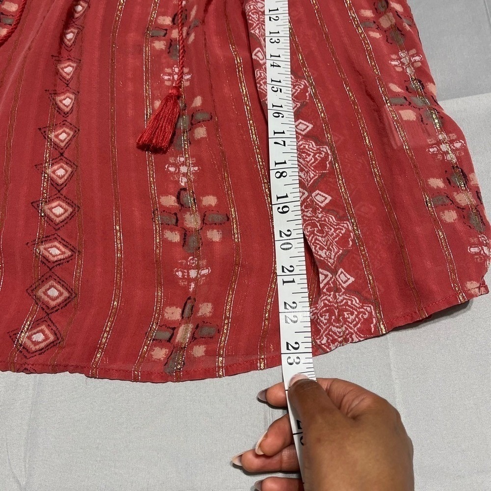 Joie Silk Boho Peasant Blouse Medium Coral Metallic Stripe Tassel Top - Picture 6 of 7